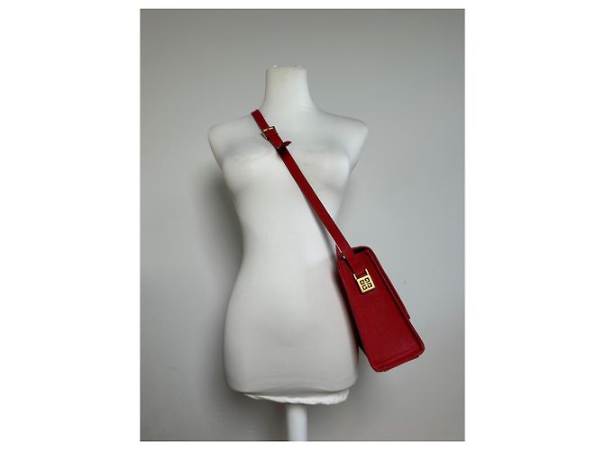 Vintage Givenchy Leder-Canvas Multiway Tasche Rot - Ansicht 7