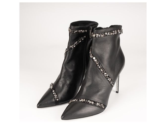 Botas de tornozelo de couro pretas Freda com embellishments de cristal Rene Caovilla Mulher EU 40 - vista 7
