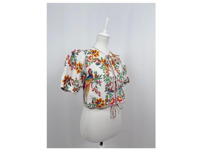 Farm Rio Blusa Delicada Bosque Bufandas Blanca - vista 4
