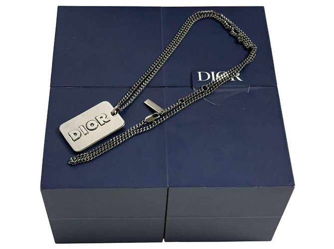Collana in placca reversibile da uomo Christian Dior Metallico - vista 10
