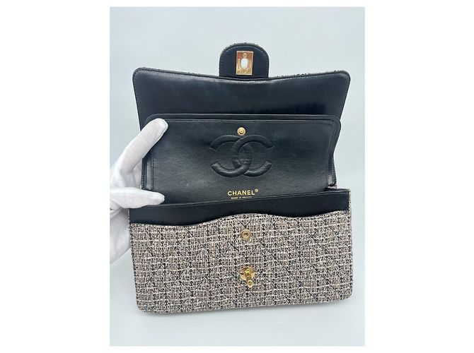 Borsa classica Chanel (Timeless) in tweed Beige - vista 12