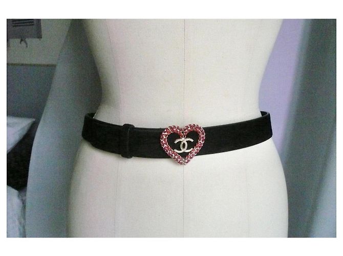 CHANEL Ceinture cuir Noir double C Cœur doré TBE - vue 4