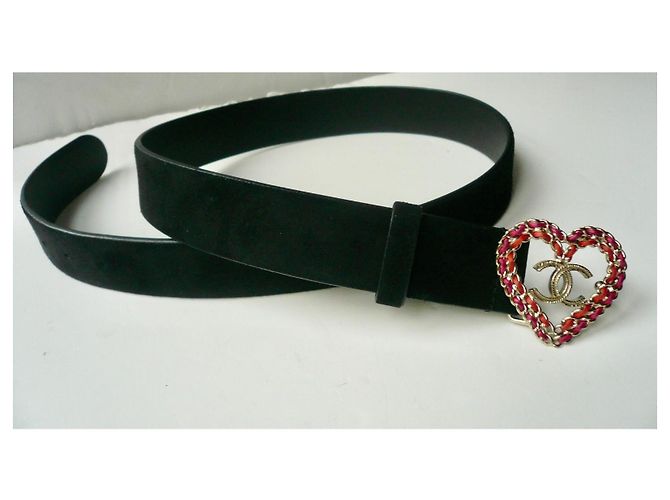 CHANEL Ceinture cuir Noir double C Cœur doré TBE - vue 5