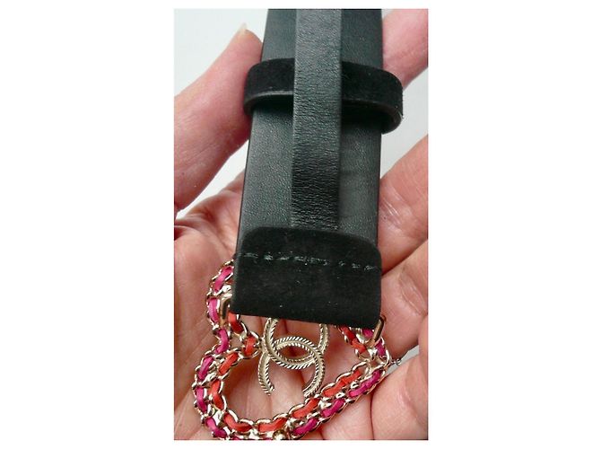 CHANEL Ceinture cuir Noir double C Cœur doré TBE - vue 8