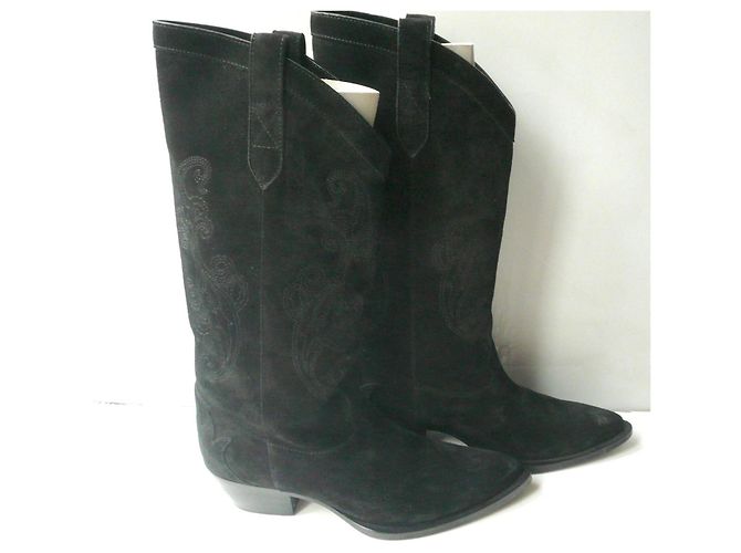 ETRO Botas de Vaquero Altas de Ante Negro T40 - vista 3