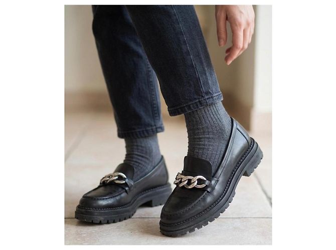 Minelli Schwarze Leder Mokassins mit Plattform – Chunky Stil – Größe 38 - Ansicht 5