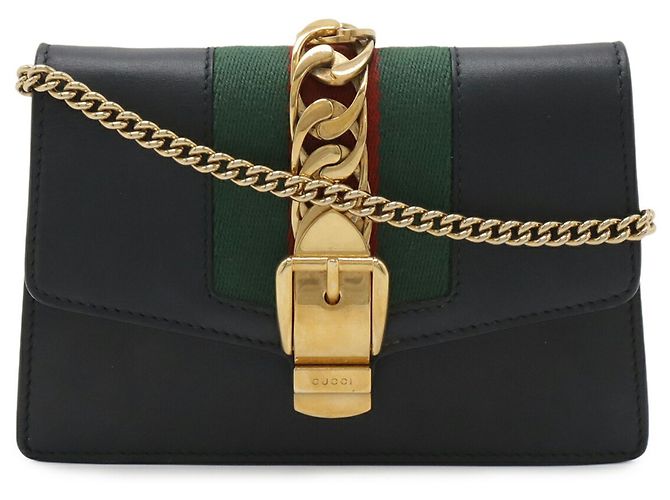 GUCCI Sylvie Web Line Mini Chain Shoulder Bag Black Red Green - view 2