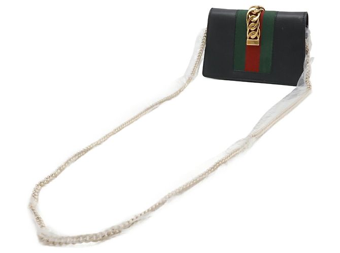GUCCI Sylvie Web Line Mini Chain Shoulder Bag Black Red Green - view 3