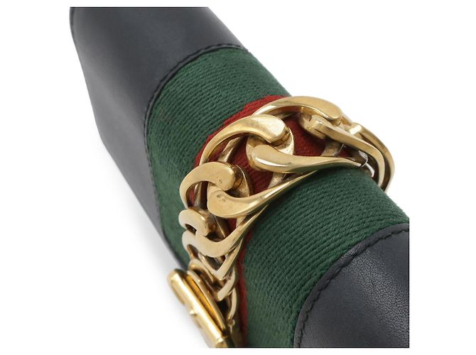 GUCCI Sylvie Web Line Mini Chain Shoulder Bag Black Red Green - view 5
