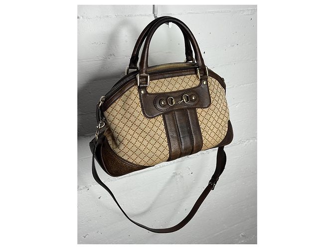 Borsa Catherine Horsebit in Diamante Gucci Marrone Beige - vista 10