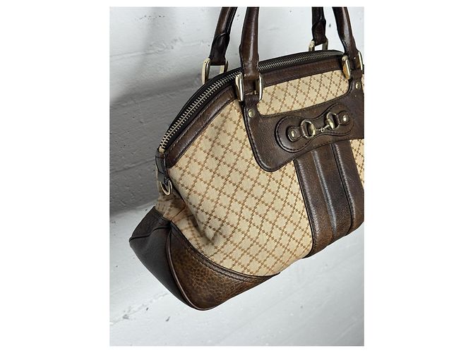 Borsa Catherine Horsebit in Diamante Gucci Marrone Beige - vista 6