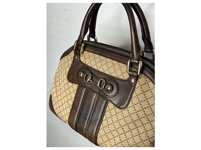 Borsa Catherine Horsebit in Diamante Gucci Marrone Beige - vista 9