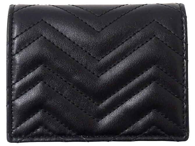 Portafoglio bi-fold Gucci GG Marmont in pelle nera - vista 2