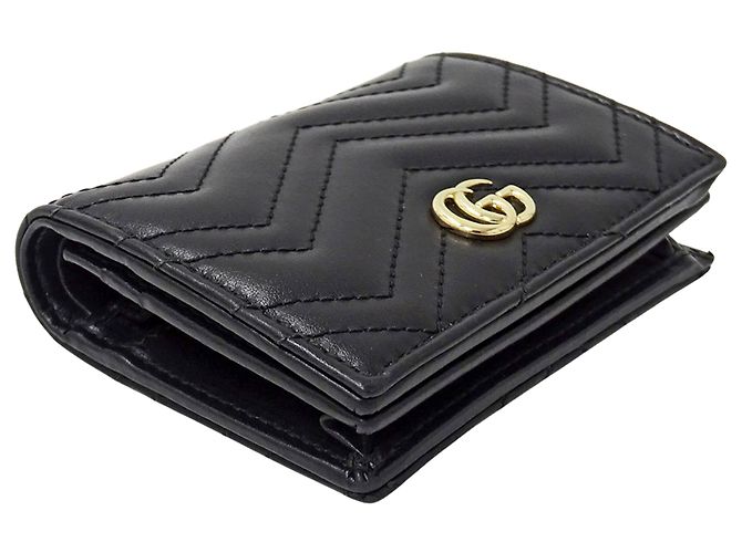Portafoglio bi-fold Gucci GG Marmont in pelle nera - vista 3