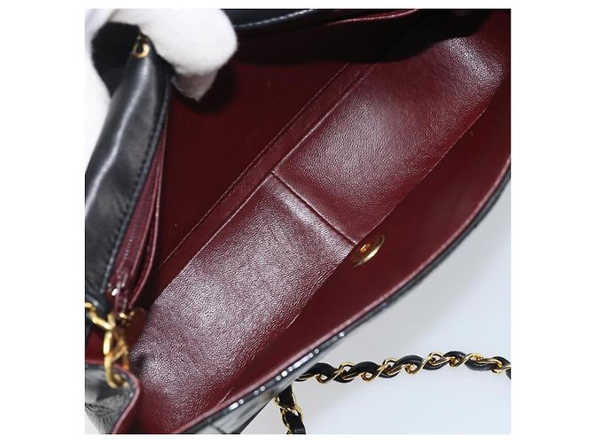 CHANEL Diana 25 Borsa a Catena Matelassé Pelle Verniciata Nera Oro CC Auth bs34314 - vista 17