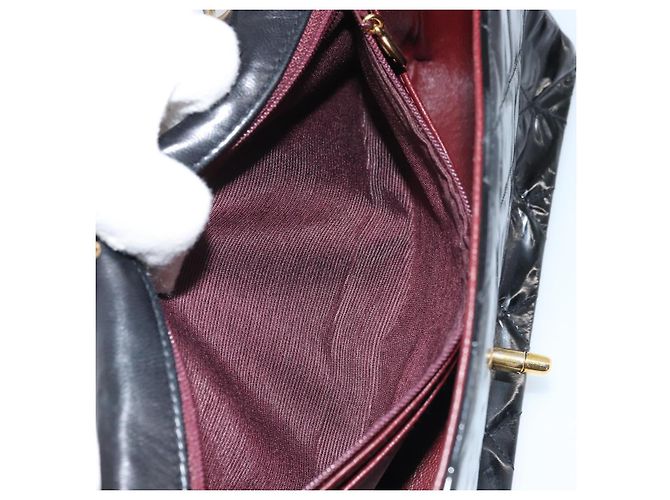 CHANEL Diana 25 Borsa a Catena Matelassé Pelle Verniciata Nera Oro CC Auth bs34314 - vista 21