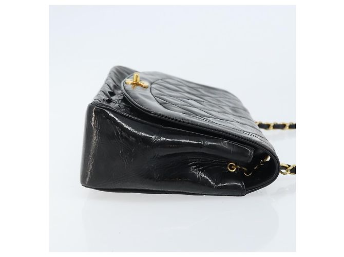 CHANEL Diana 25 Borsa a Catena Matelassé Pelle Verniciata Nera Oro CC Auth bs34314 - vista 4