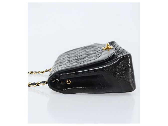 CHANEL Diana 25 Borsa a Catena Matelassé Pelle Verniciata Nera Oro CC Auth bs34314 - vista 5