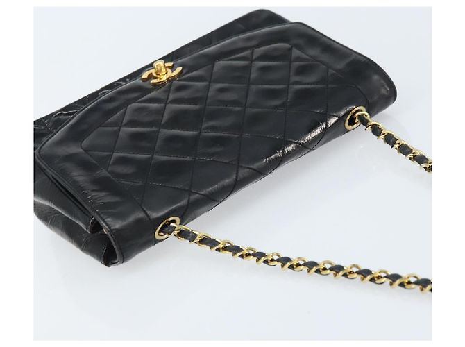 CHANEL Diana 25 Borsa a Catena Matelassé Pelle Verniciata Nera Oro CC Auth bs34314 - vista 6