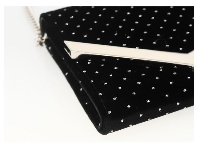 Borsa a Spalla a Catena in Velluto Nero e Argento Jimmy Choo Auth BA12020A - vista 11