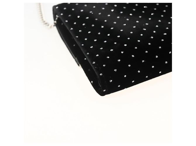Borsa a Spalla a Catena in Velluto Nero e Argento Jimmy Choo Auth BA12020A - vista 13