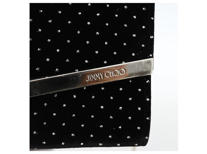 Borsa a Spalla a Catena in Velluto Nero e Argento Jimmy Choo Auth BA12020A - vista 14