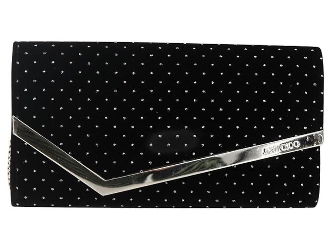 Borsa a Spalla a Catena in Velluto Nero e Argento Jimmy Choo Auth BA12020A - vista 2