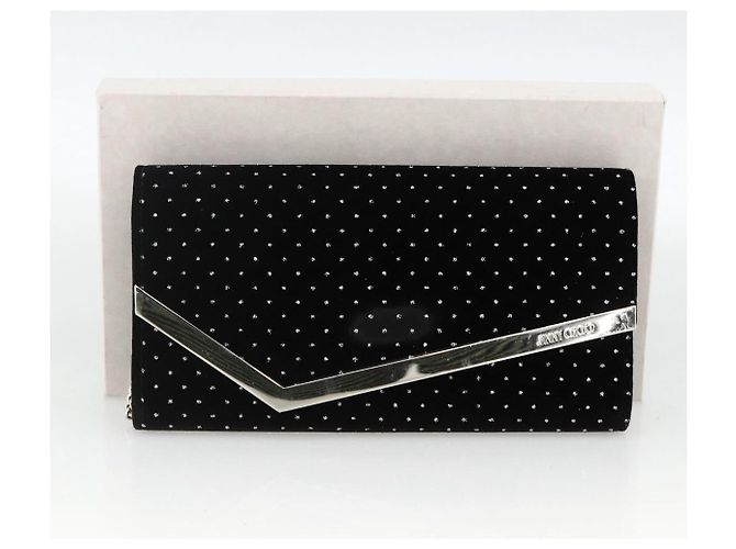 Borsa a Spalla a Catena in Velluto Nero e Argento Jimmy Choo Auth BA12020A - vista 25