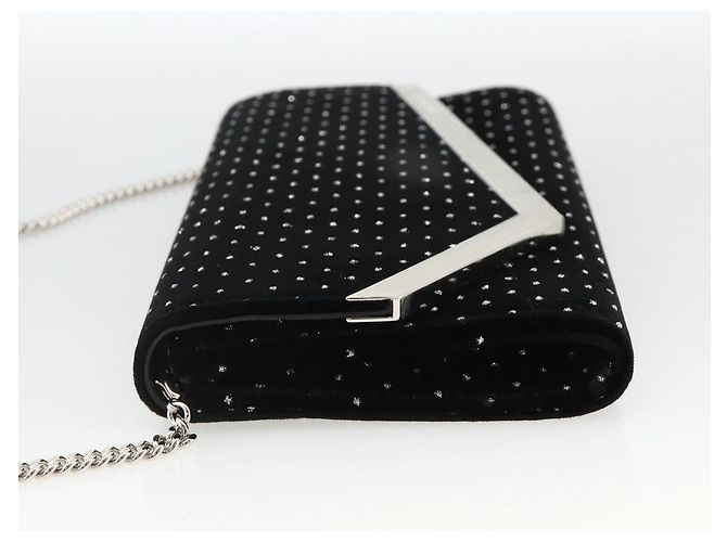 Borsa a Spalla a Catena in Velluto Nero e Argento Jimmy Choo Auth BA12020A - vista 4