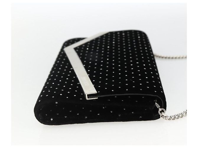 Borsa a Spalla a Catena in Velluto Nero e Argento Jimmy Choo Auth BA12020A - vista 5