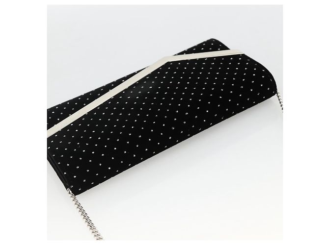 Borsa a Spalla a Catena in Velluto Nero e Argento Jimmy Choo Auth BA12020A - vista 6