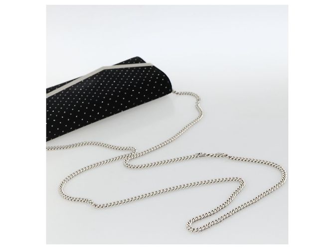 Borsa a Spalla a Catena in Velluto Nero e Argento Jimmy Choo Auth BA12020A - vista 7