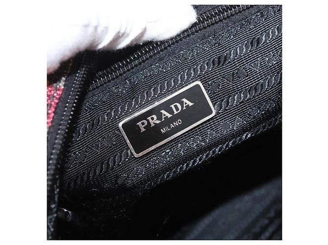 PRADA Schultertasche aus beschichtetem Canvas Rot Silber Auth YKZ305A - Ansicht 17