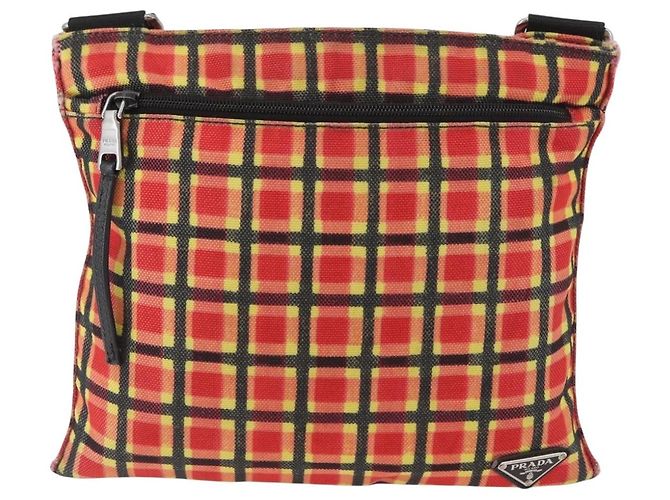 PRADA Schultertasche aus beschichtetem Canvas Rot Silber Auth YKZ305A - Ansicht 2