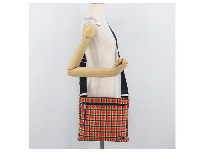 PRADA Schultertasche aus beschichtetem Canvas Rot Silber Auth YKZ305A - Ansicht 26