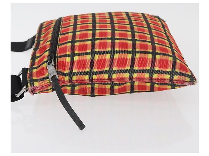 PRADA Schultertasche aus beschichtetem Canvas Rot Silber Auth YKZ305A - Ansicht 5