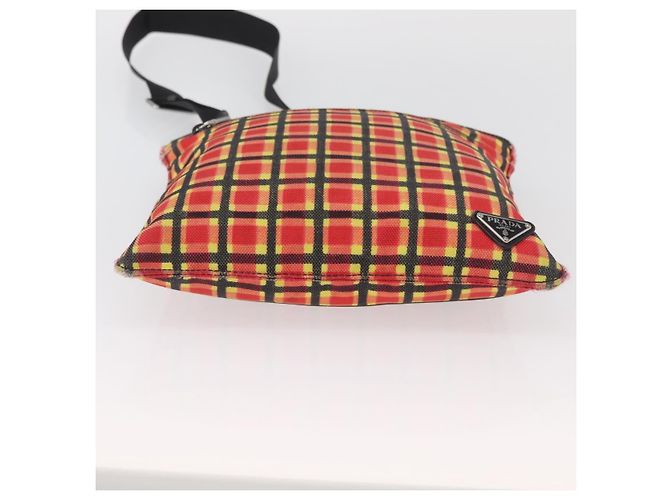 PRADA Schultertasche aus beschichtetem Canvas Rot Silber Auth YKZ305A - Ansicht 9