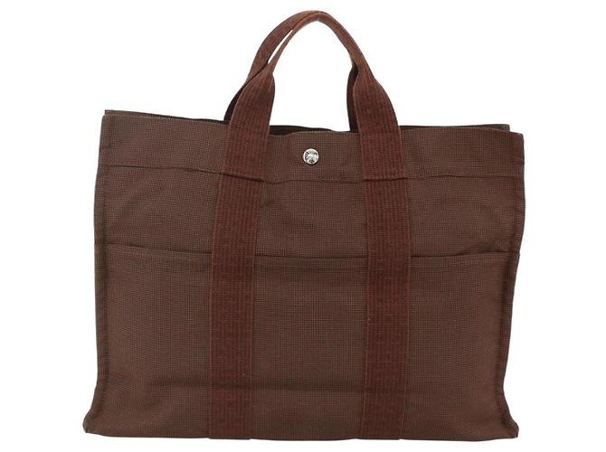 Hermès HERMES Borsa a Mano Her Line MM Tela Marrone Argento Auth ARZ910 - vista 3
