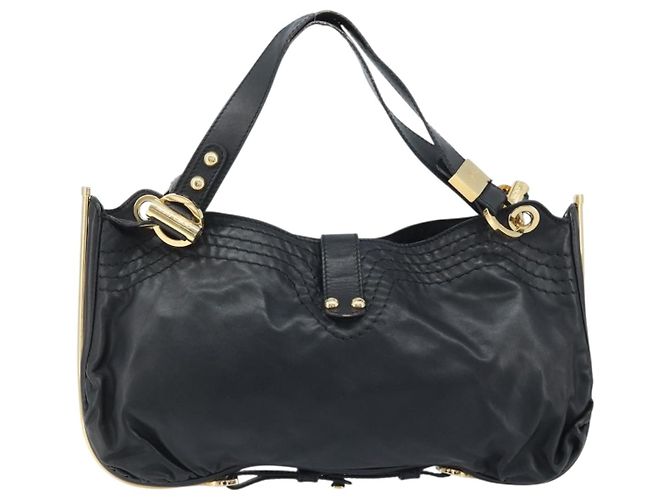 Borsa a Spalla in Pelle Nera e Oro Jimmy Choo Auth YKZ210 Nero D'oro - vista 3