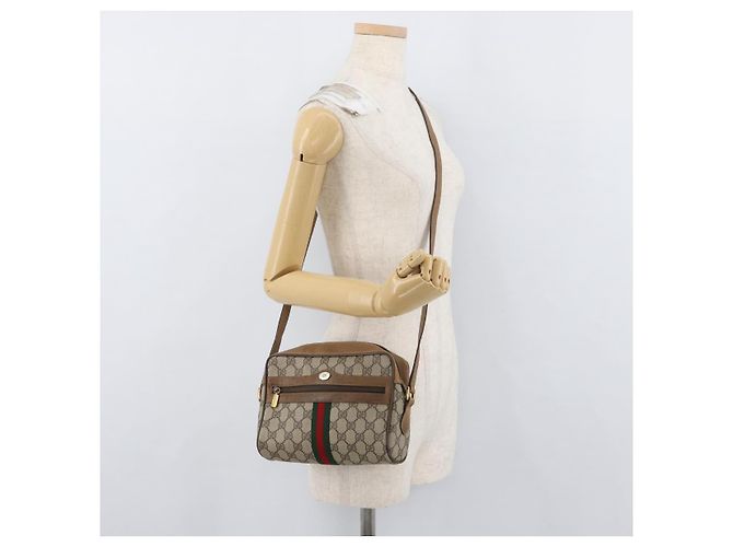 Borsa a Spalla Gucci GG Supreme Web Sherry Line PVC Beige 98 02 004 Auth BAZ558 D'oro - vista 23