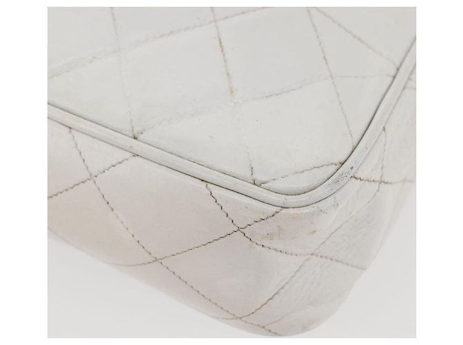 Borsa a spalla a catena CHANEL in pelle bianca oro CC Auth mr2247 Bianco D'oro - vista 11