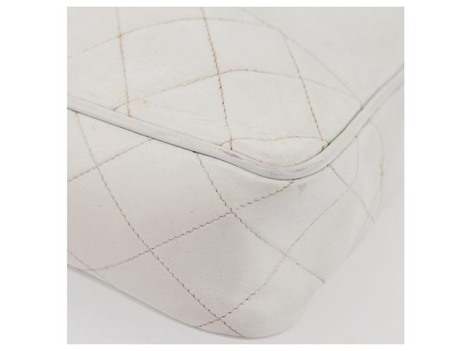 Borsa a spalla a catena CHANEL in pelle bianca oro CC Auth mr2247 Bianco D'oro - vista 13