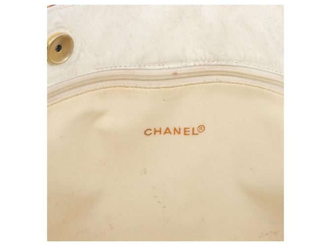 Borsa a spalla a catena CHANEL in pelle bianca oro CC Auth mr2247 Bianco D'oro - vista 15