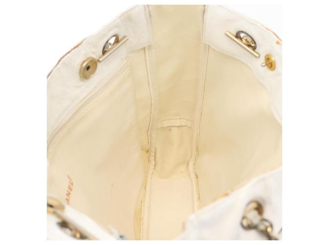 Borsa a spalla a catena CHANEL in pelle bianca oro CC Auth mr2247 Bianco D'oro - vista 17