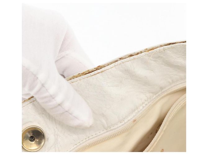 Borsa a spalla a catena CHANEL in pelle bianca oro CC Auth mr2247 Bianco D'oro - vista 21