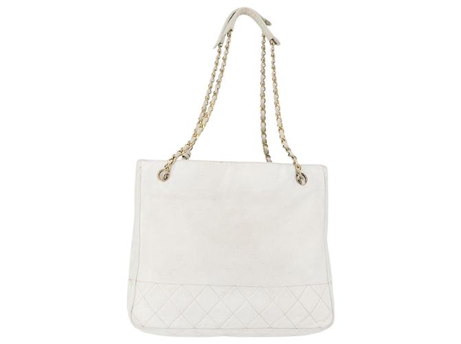 Borsa a spalla a catena CHANEL in pelle bianca oro CC Auth mr2247 Bianco D'oro - vista 3
