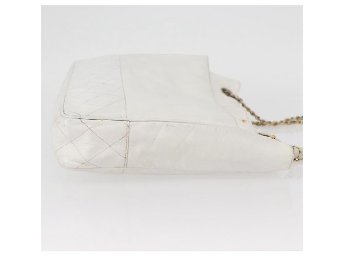 Borsa a spalla a catena CHANEL in pelle bianca oro CC Auth mr2247 Bianco D'oro - vista 4