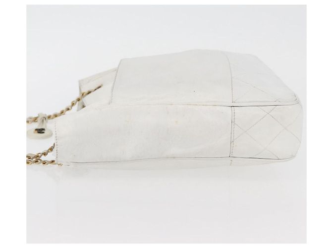 Borsa a spalla a catena CHANEL in pelle bianca oro CC Auth mr2247 Bianco D'oro - vista 5