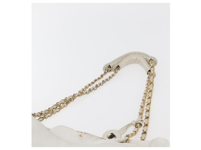 Borsa a spalla a catena CHANEL in pelle bianca oro CC Auth mr2247 Bianco D'oro - vista 8