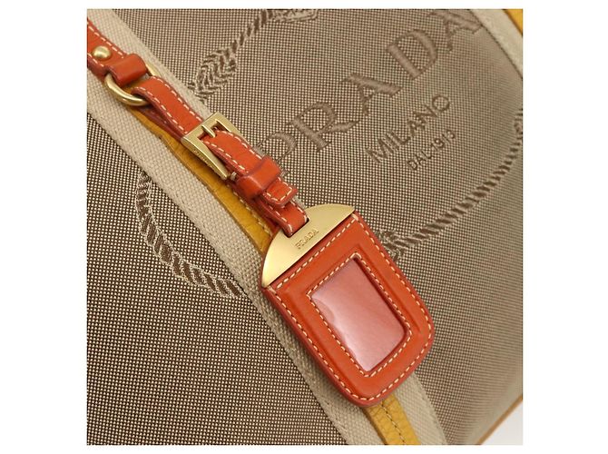 PRADA Bolsa de Mão Logo jacquard 2way Bege Ouro Auth ka3542 Dourado - vista 16